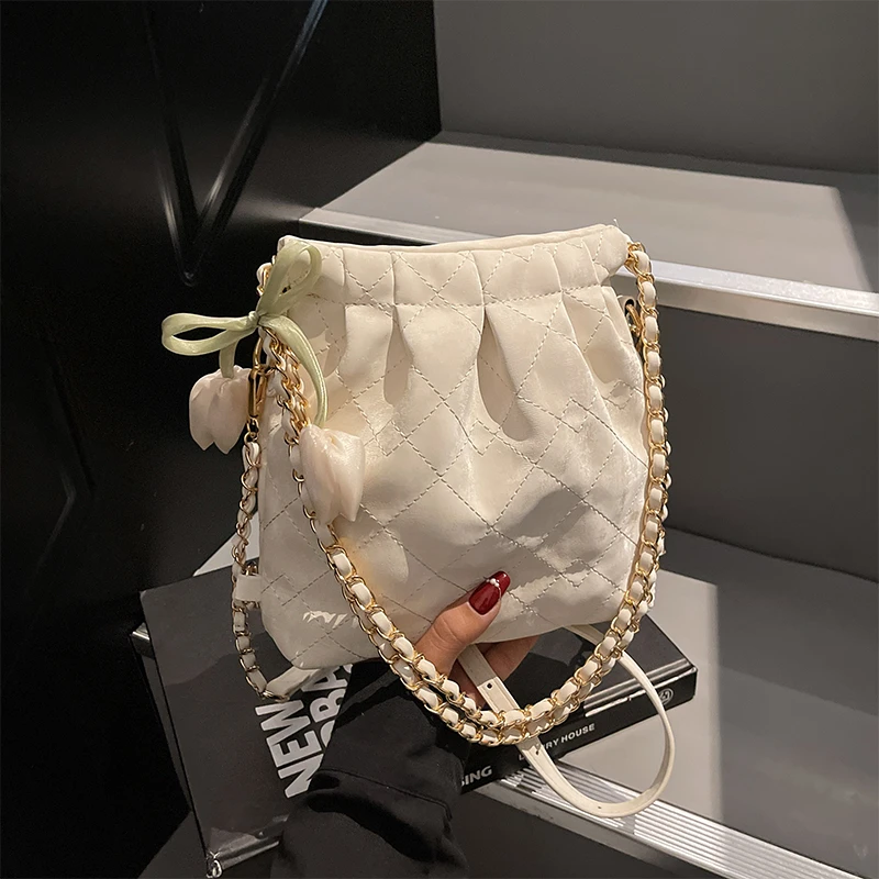 COOLE2025新款时尚简约纯色双肩包菱格绣线百搭洋气单肩斜挎包