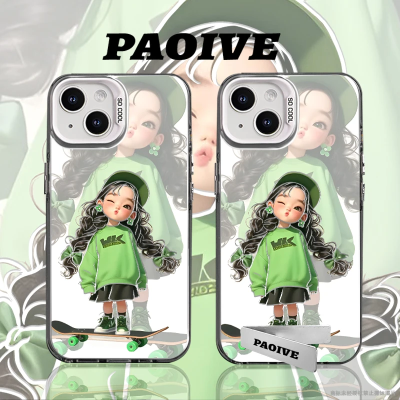 滑板女孩创意适用苹果华为vivoiPhone小米三星防摔彩银手机壳