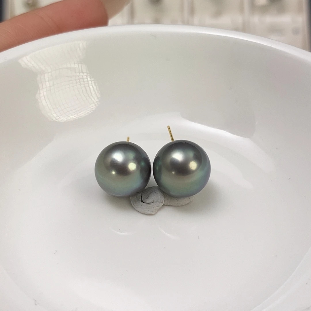 海水珍珠18K金镶嵌耳饰大溪地12-13