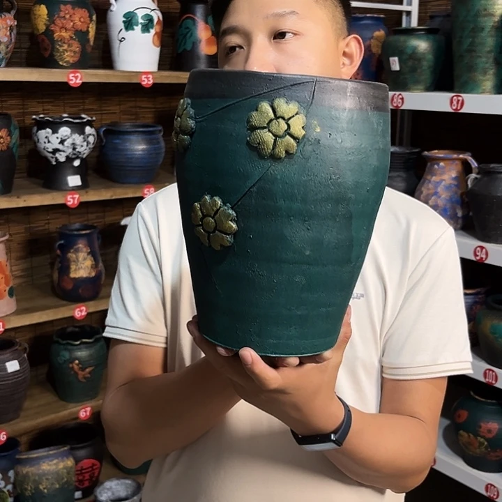 红陶浮雕花盆炸炸炸