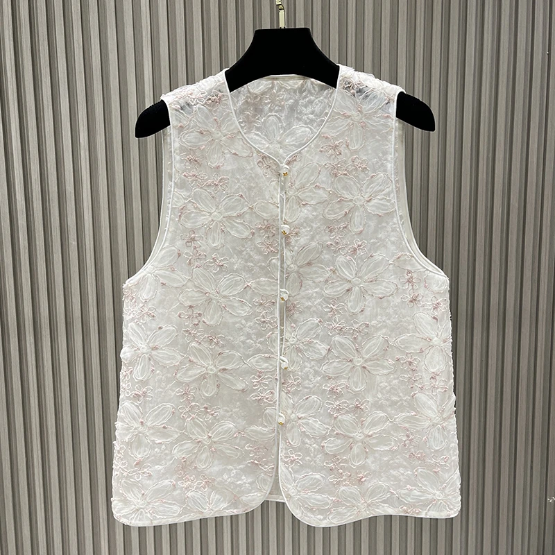 桑蚕丝马甲蕾丝时尚休闲百搭复古马夹无袖提花