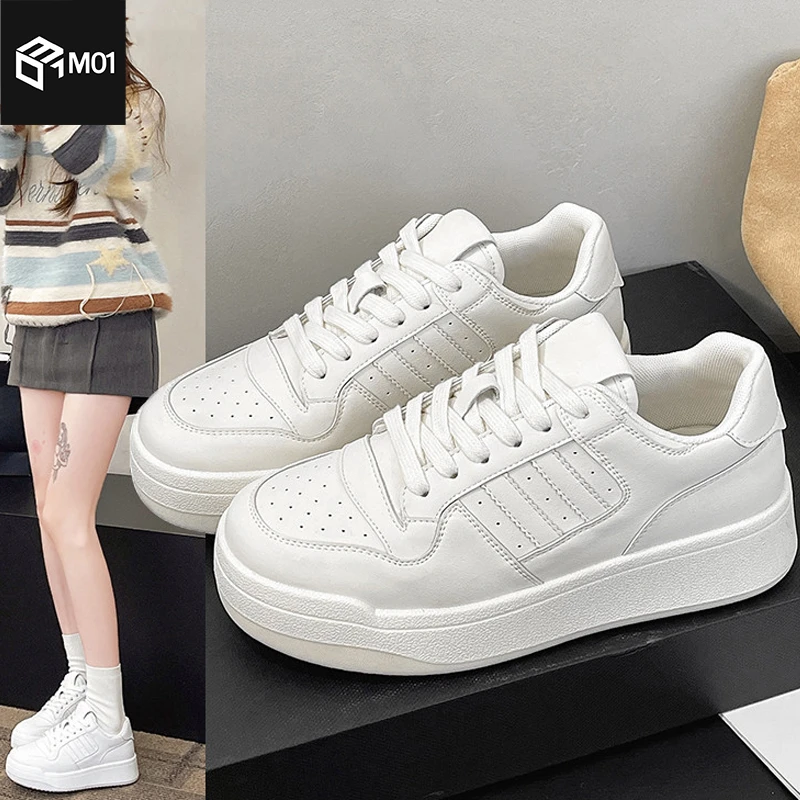 M01厚底小白鞋女2025春季新款爆款百搭韩版系带单鞋增高休闲板鞋