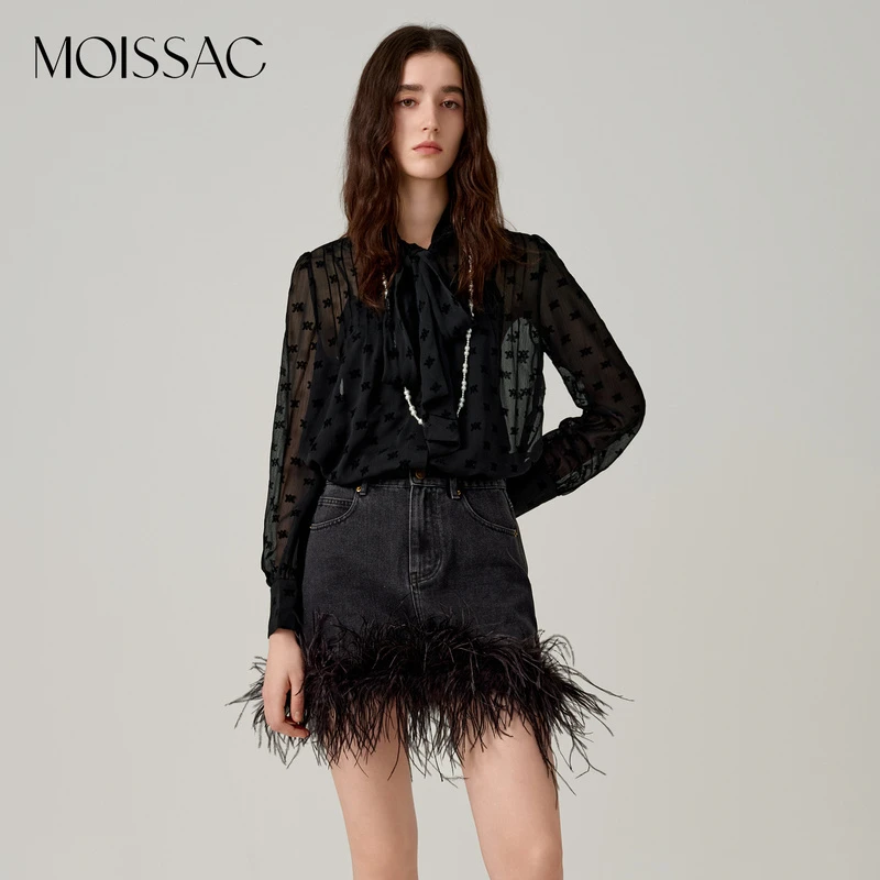 【KK专属】MOISSAC/摩萨克秋法式雪纺植绒雪纺衬衣MWDQ60115