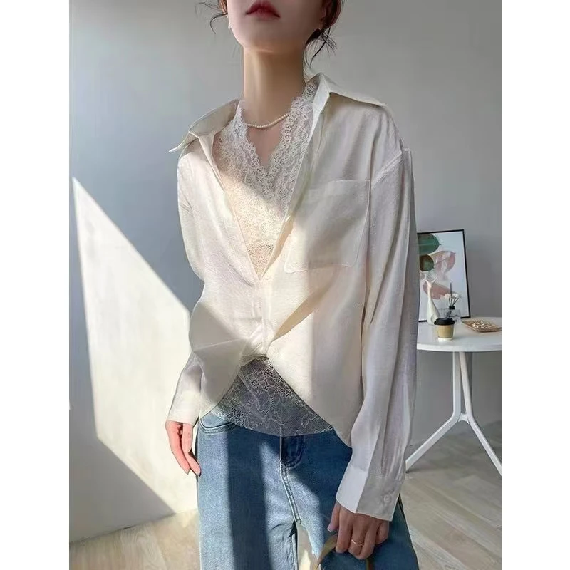 〖猫姐衣橱〗早春新款欧货蕾丝拼接两件套衬衫