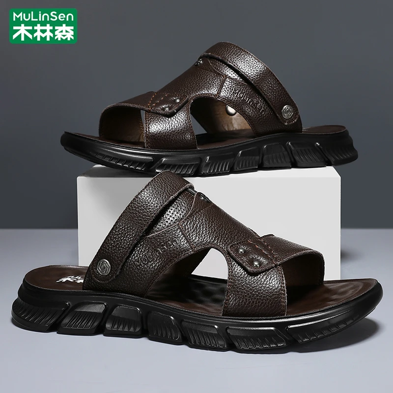 木林森男士凉鞋2025新款夏季外穿防滑沙滩鞋爸爸鞋开车两用皮凉拖