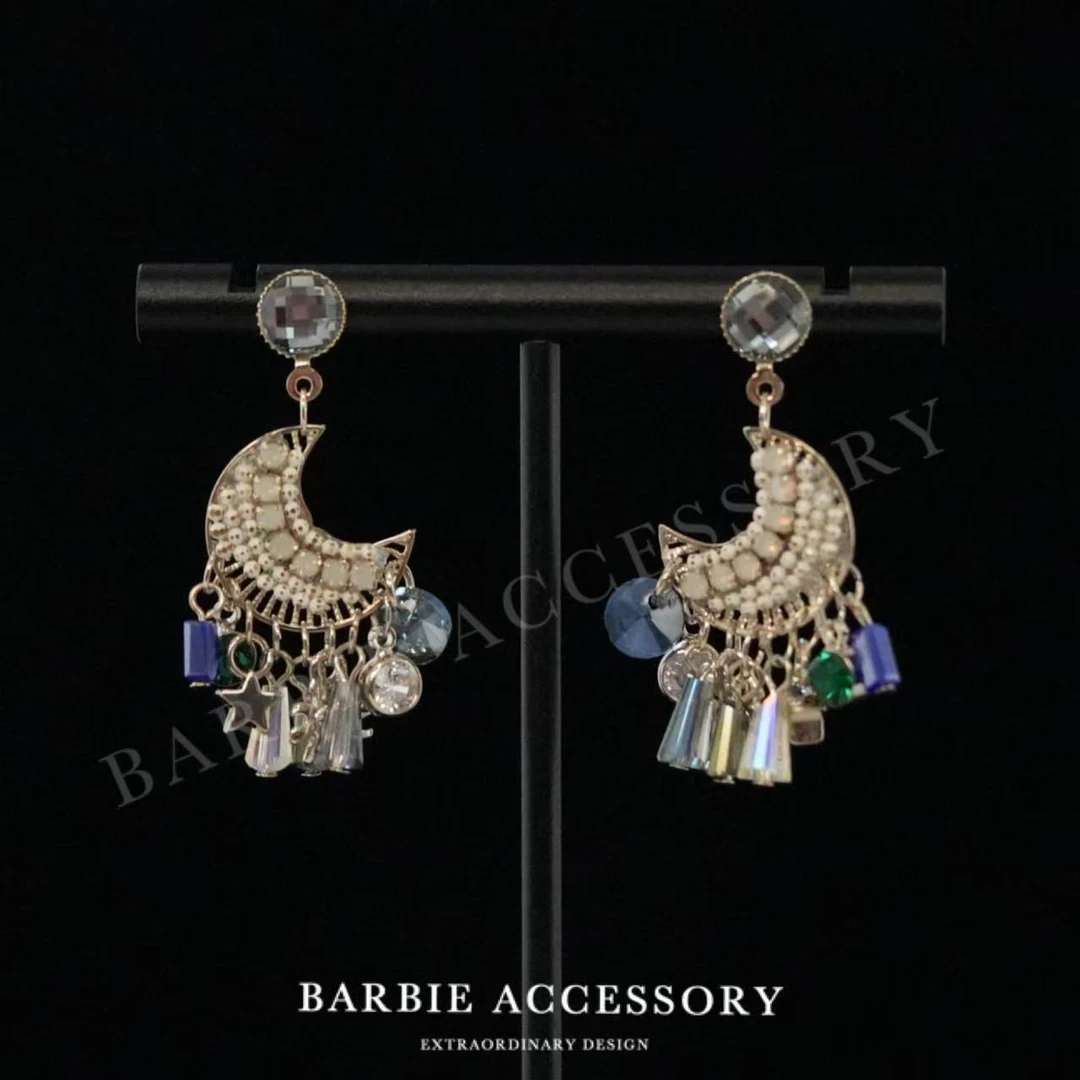 铜合金合成锆石耳饰 【月湾星河】时尚轻奢设计款高级绝美百搭耳环