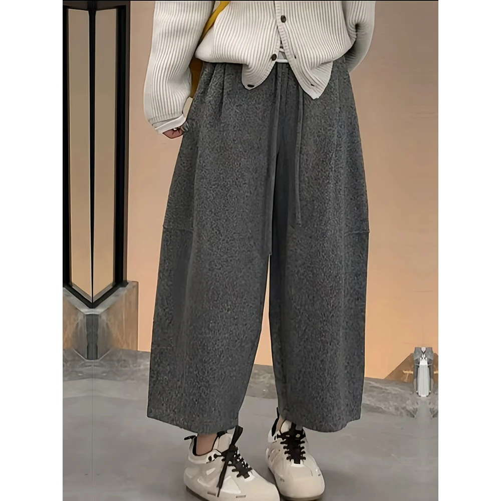 秋季时尚女装气质减龄雪花裤阔腿休闲百搭遮肉韩系慵懒风显瘦卫裤