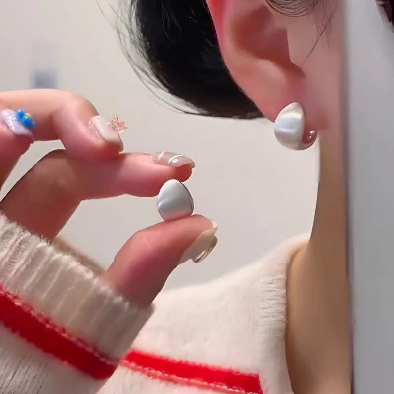 铜合金耳饰 磨砂双面水滴耳扣金色拉丝豌豆耳环小众首饰高级感