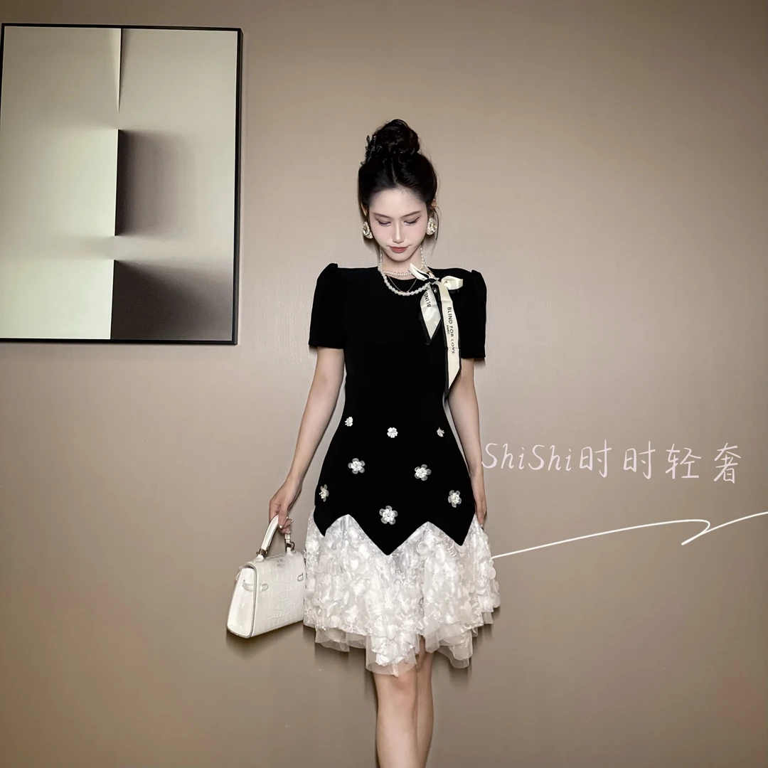 【时时原创】气质复古赫本风法式少女时尚收腰生日宴会连衣裙21704