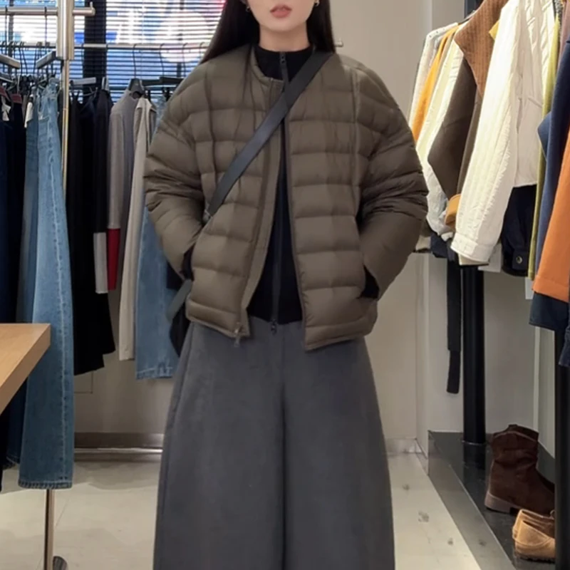 夹绵加厚显瘦圆领外套女2025秋冬设计感小香风洋气宽松保暖棉服潮