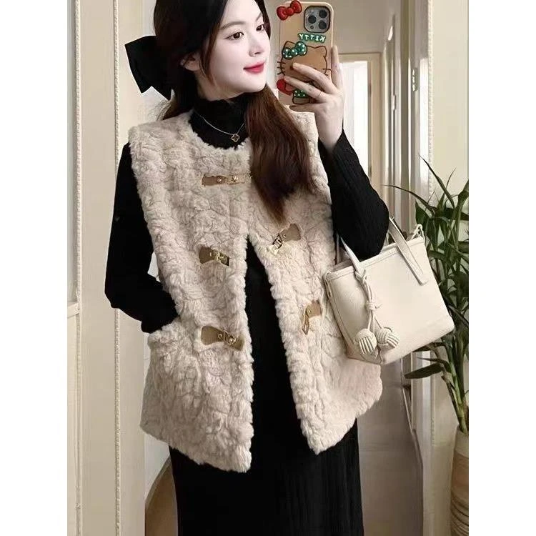 欧货马甲女新款2025秋冬彷皮草外穿毛坎肩背心马夹外套