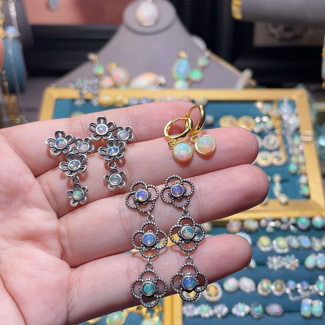 银S925镶嵌欧泊耳钉）沐*