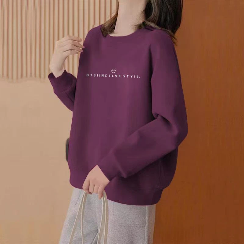 圆领套头打底衫加绒加厚卫衣女2025春秋季新款宽松韩版潮情侣外套