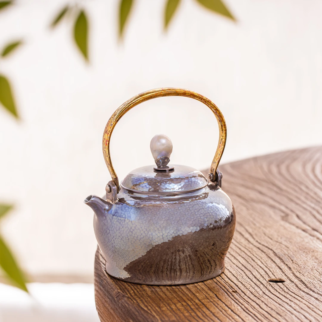 蜂鸟工坊 茶家 木纹金把手大巴珍珠钮锤纹提梁小壶中号 CJZPA1129