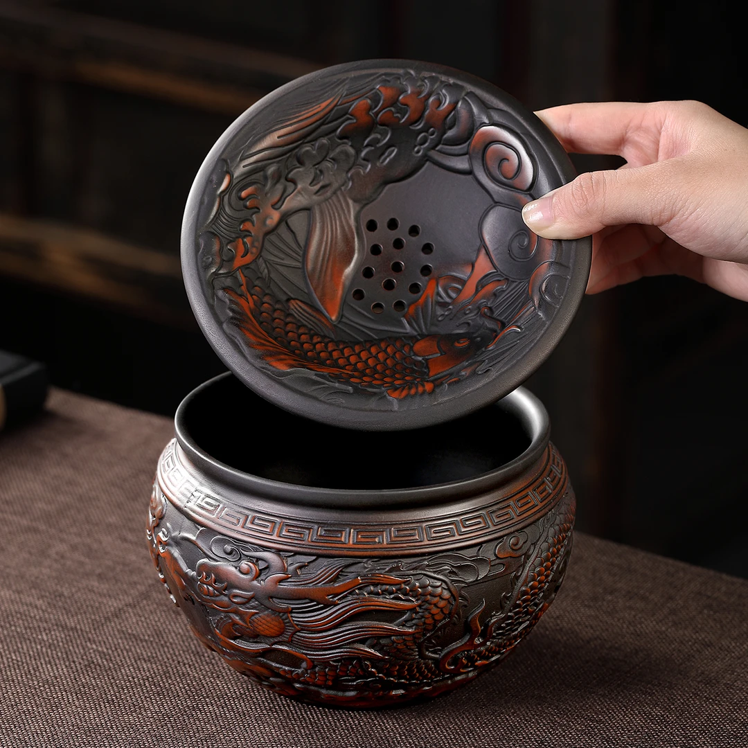 煌山紫陶茶渣缸带过滤家用高端功夫茶具配件废水缸倒茶水盂茶洗