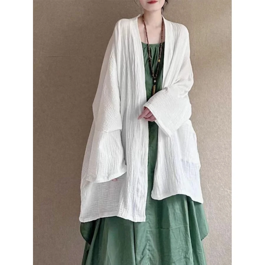 小菲家~中长款棉麻长袖外套女士春秋2025新款复古中国风禅意开衫