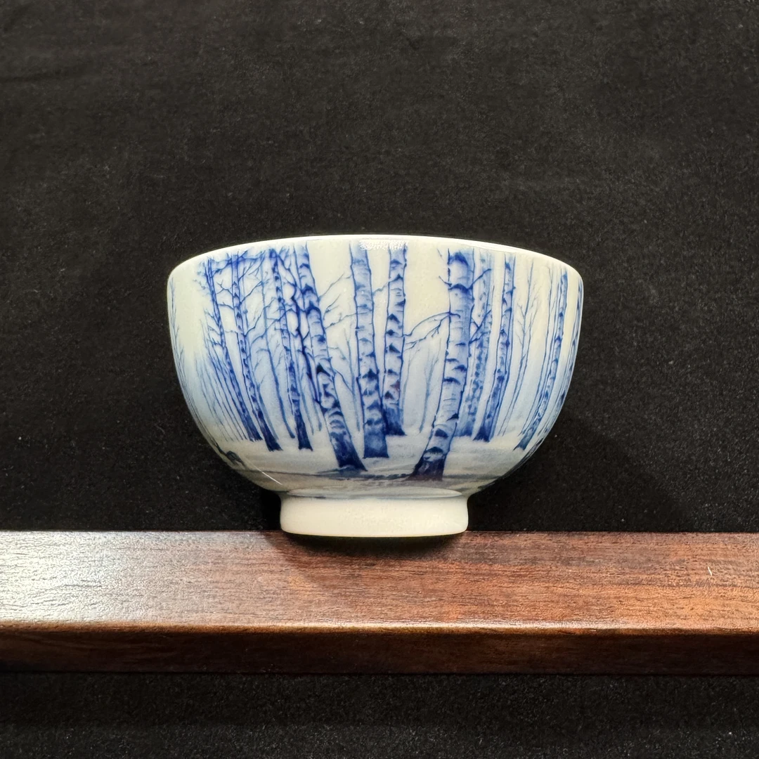 海派青花纯手工手绘鹿鹿荣华主人杯