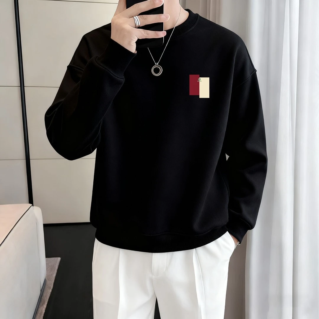 仓石一树商务休闲圆领卫衣男士春秋冬新款高级感宽松休闲加绒上衣