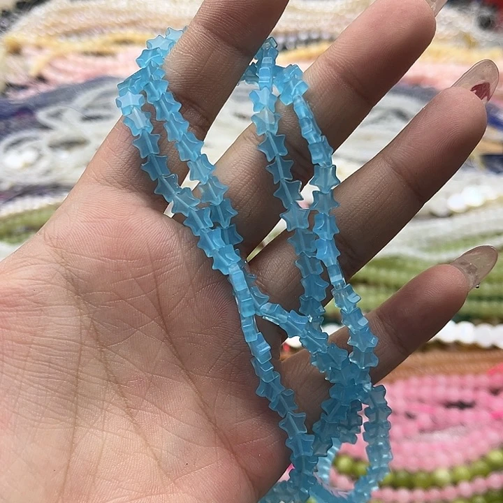 玛瑙/玉髓珠宝半成品未镶嵌2条6mm左右海蓝宝五星