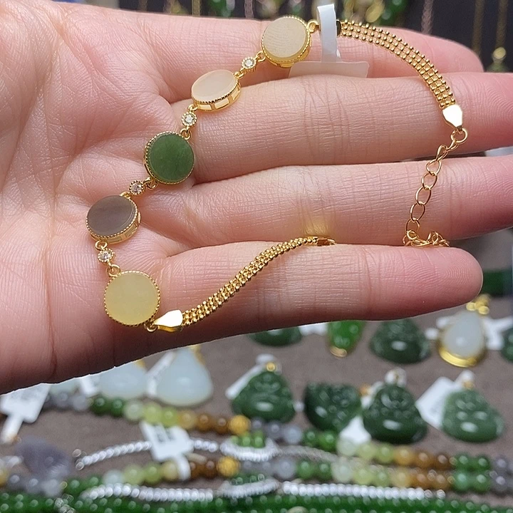 和田玉银S925镶嵌手链