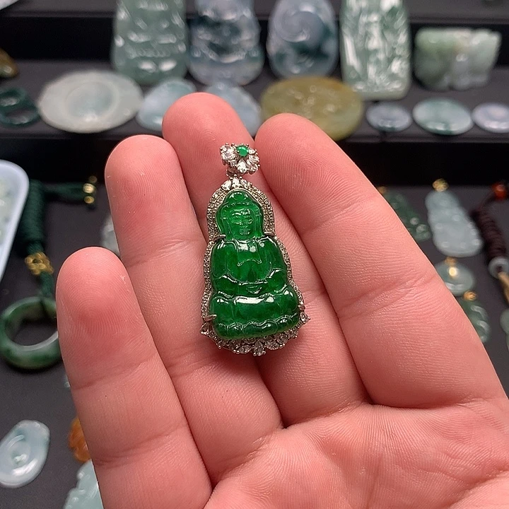 翡翠银S925镶嵌颈饰翡翠吊坠