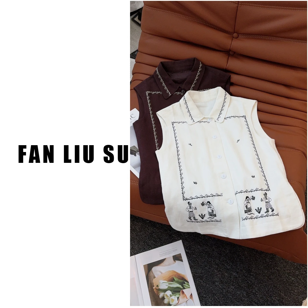 苎麻无袖衬衫开衫上衣2025新款女士夏季