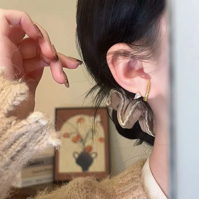 铜合金耳饰 秋冬金色耳钉耳饰带锆石环轻奢高级感百搭法式