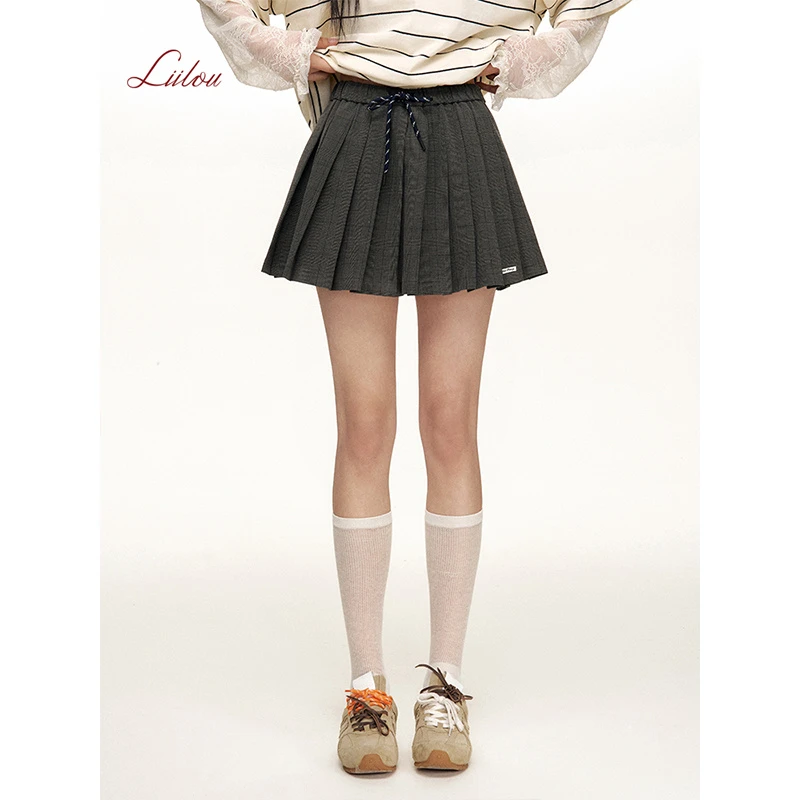 Liilou 25ss 知识缪斯 重工压褶 撞色抽绳百褶格纹半裙
