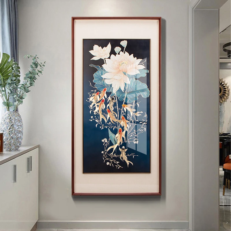 SANQIDI/三奇帝《荷花九鱼图》铜雕画玄关走廊楼梯墙入户门装饰画