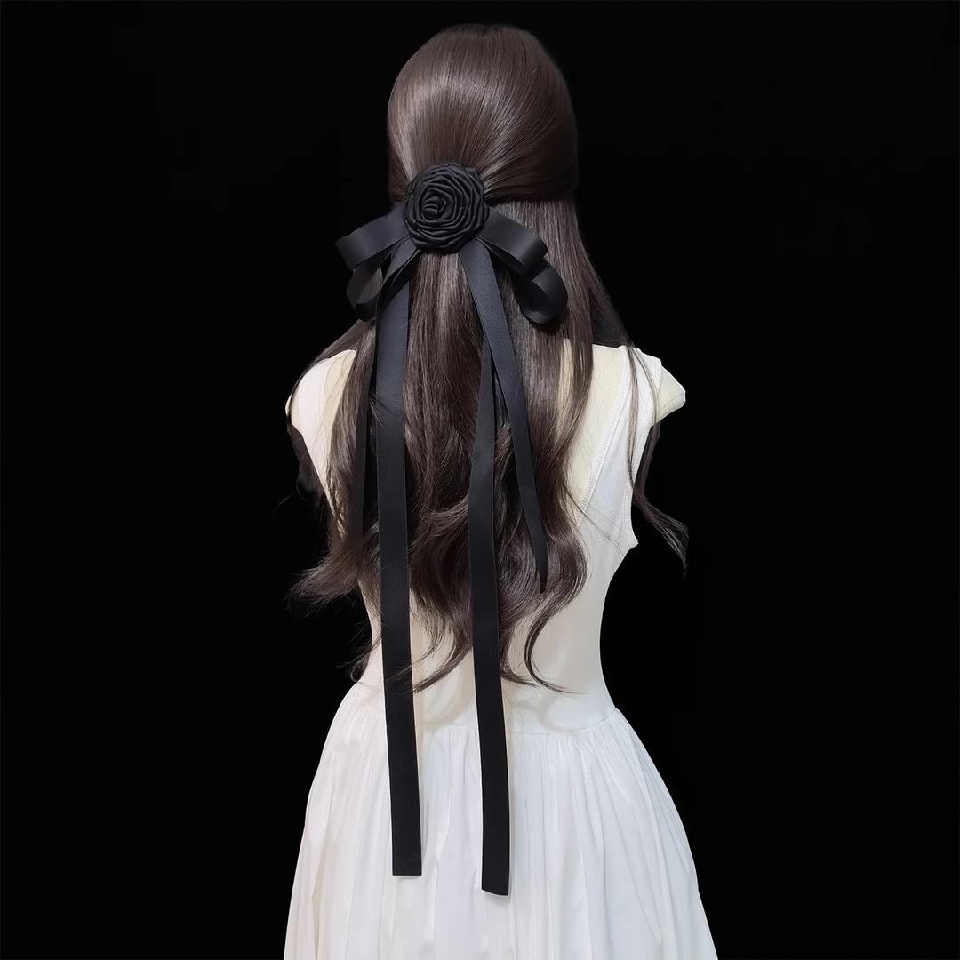 权谋长公主超大玫瑰花长飘带蝴蝶结发夹古风氛围感弹簧夹头饰