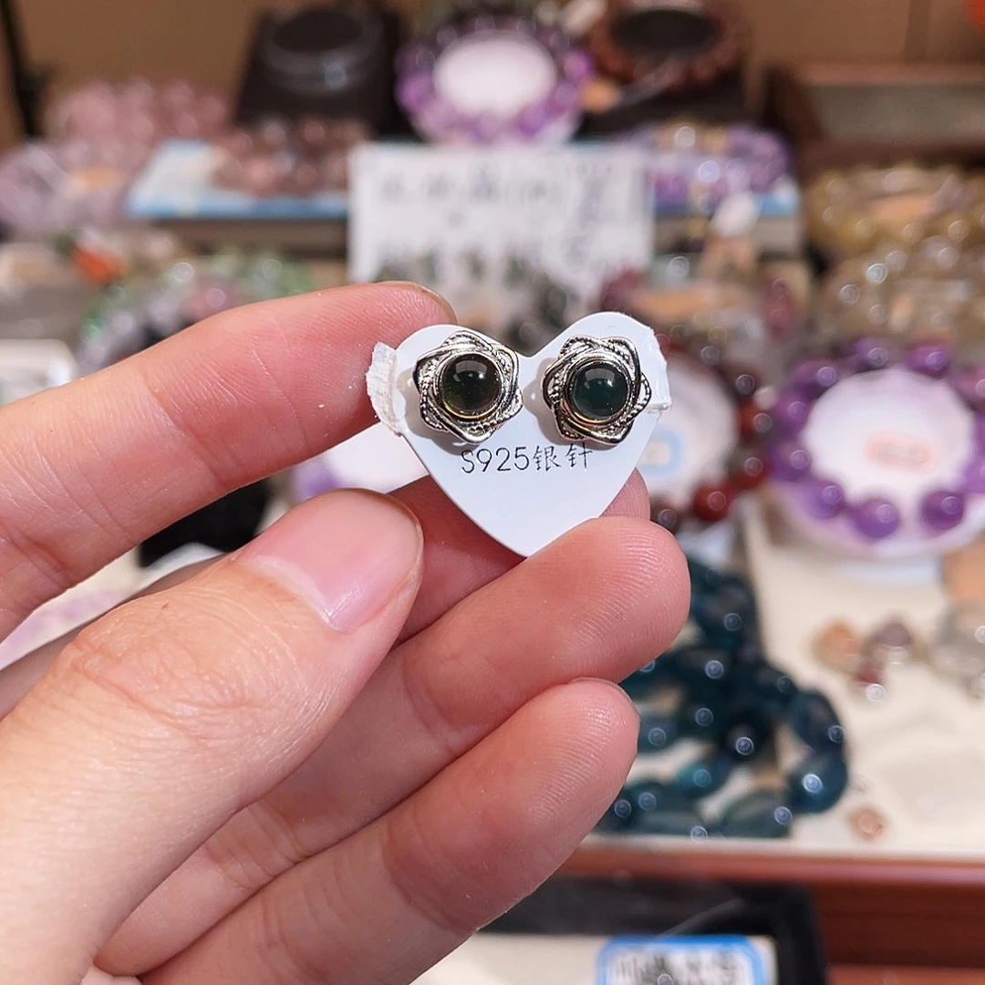 手串水晶未镶嵌黄水925银耳钉