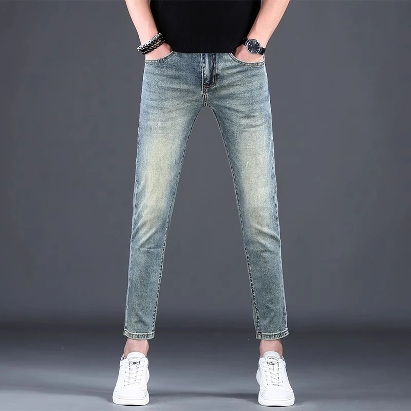 2025春夏季新款高端九分牛仔裤男款潮流弹力修身小脚百搭休闲裤子