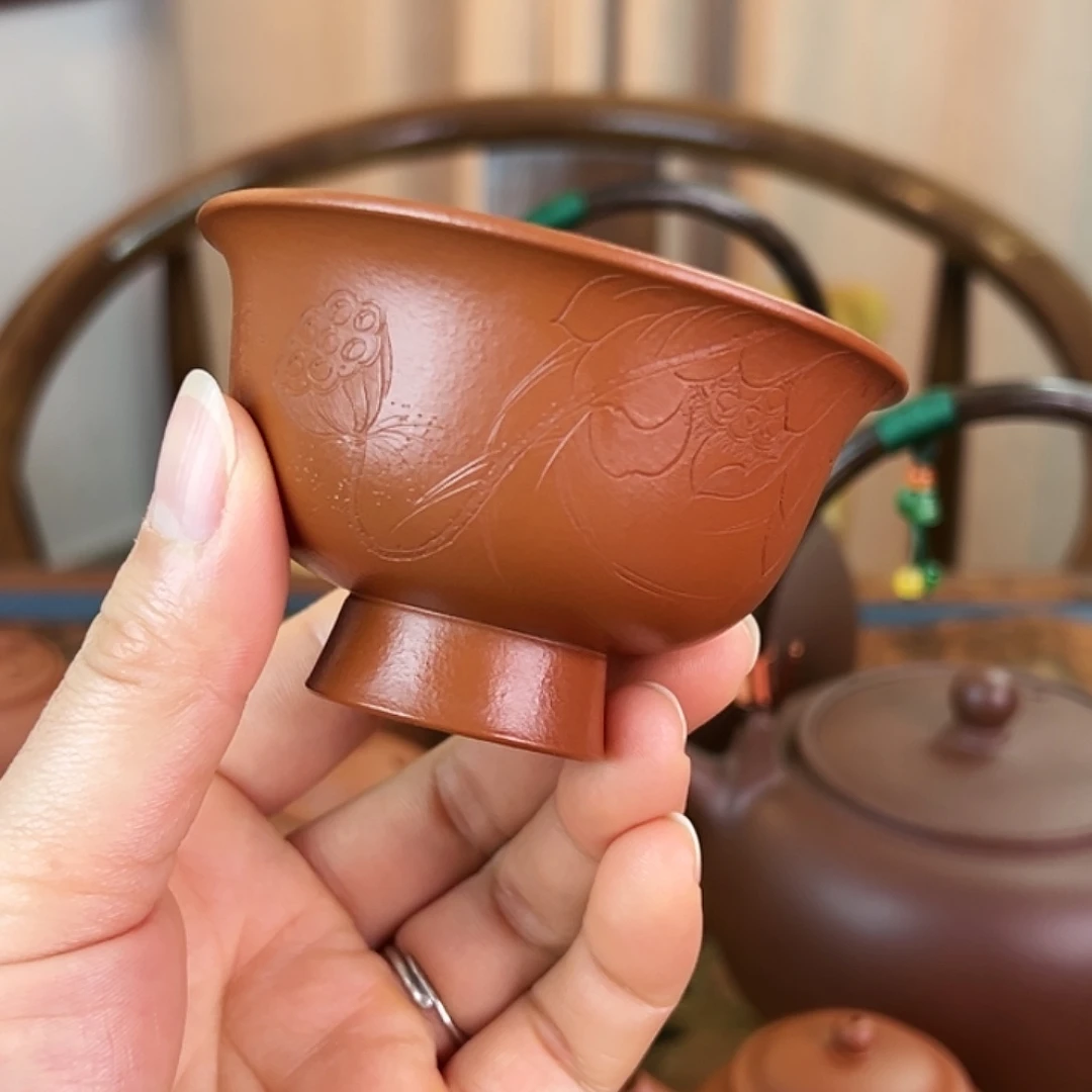 紫砂茶壶精品原矿 压手主人杯 朱泥 120cc