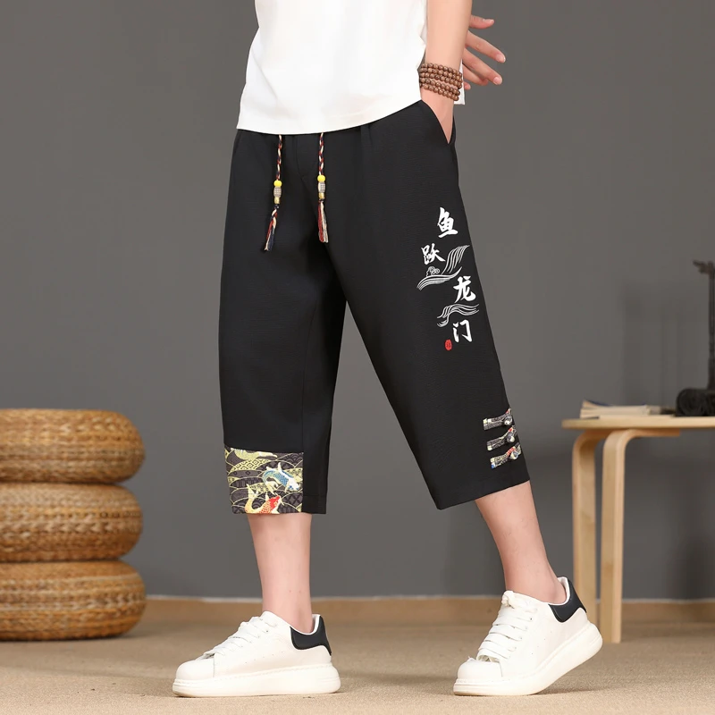 国风休闲七分裤短裤男士夏季薄款休闲裤时尚潮流新款宽松中式裤子