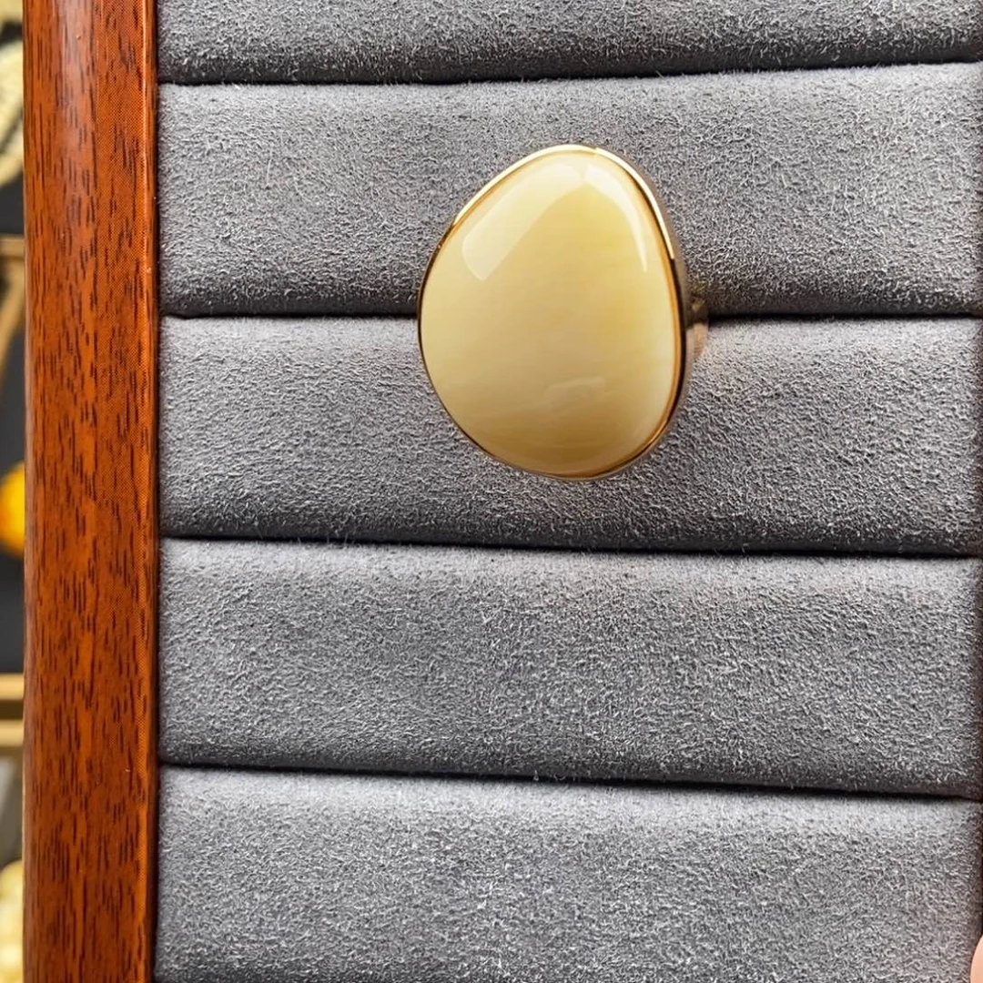 蜜蜡银S925镶嵌戒指白蜡戒指23.19