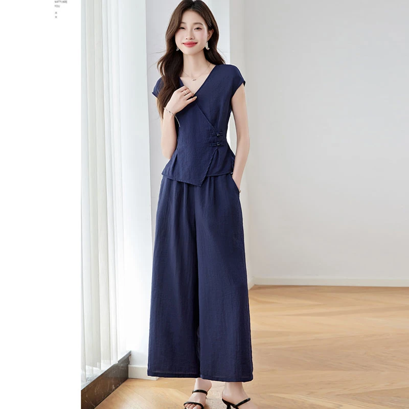 高级感时尚套装女2025夏季新款气质收腰显瘦短袖衬衫阔腿裤两件套