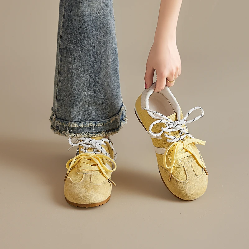 奥古狮登黄色德训鞋女2025新款夏季芭蕾阿甘鞋厚底运动小白鞋爆YY