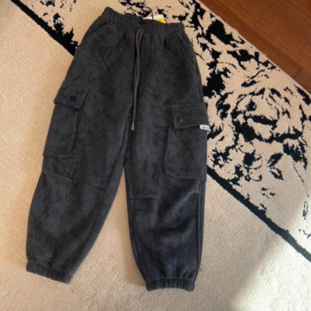 【编号P164】8728C-39-儿童口袋带标加绒卫裤深灰色-KTF