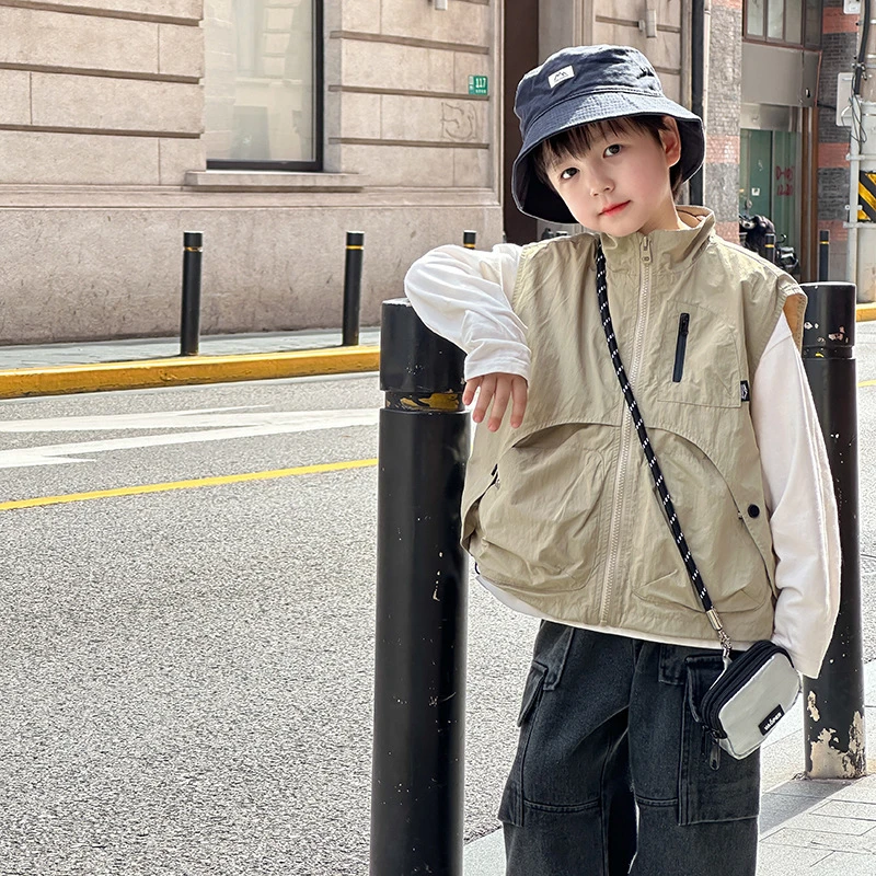 儿童丁达尔风无袖马甲2025春季户外中大童防风防水外搭韩版上衣潮
