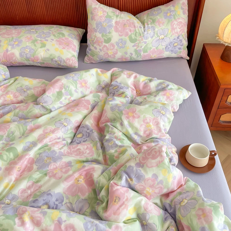 【紫色系】 木子家居 A类母婴级全棉双层纱纯棉柔软双人四件套