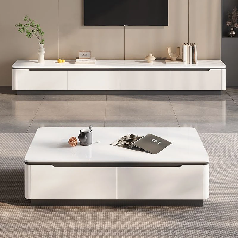 轻奢岩板电视柜落地式茶几组合现代简约家用小户型客厅豪华储物柜