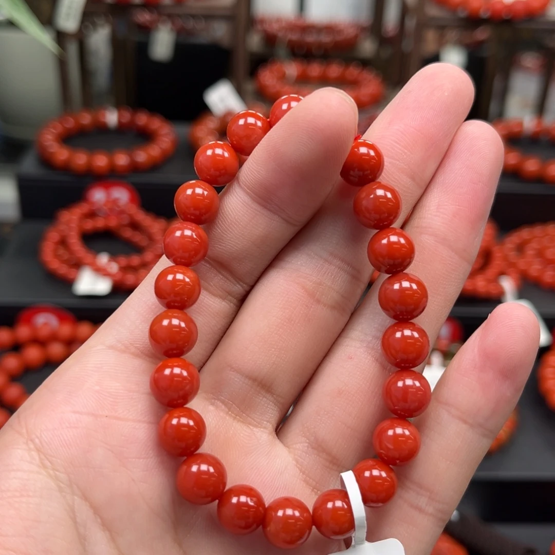 荔***冻南红玛瑙未镶嵌手链保山五岔路景红手串8+