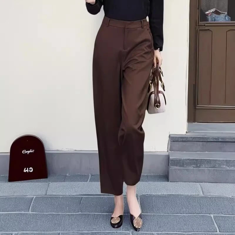美拉德咖色西装裤女2025春秋萝卜裤子高腰显瘦垂感休闲九分阔腿裤