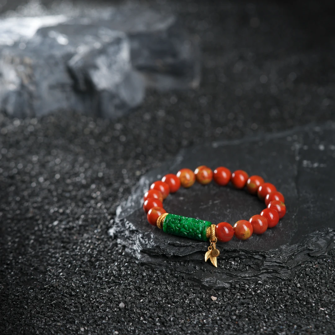 『博姐』·弘菲丨南红皮浆料18K金典藏级手串约9mm*S6830精雕百搭款