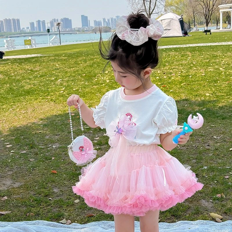 女童美人鱼套装裙2025夏季新款儿童卡通短袖tutu裙洋气宝宝韩版潮