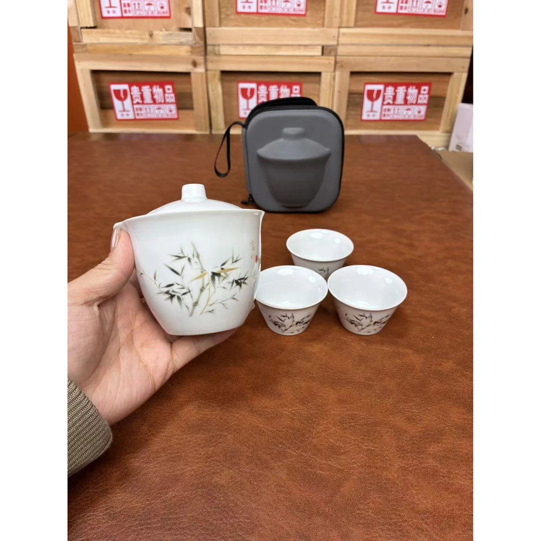墨竹陶瓷手抓壶一壶三杯旅行套-KK0641