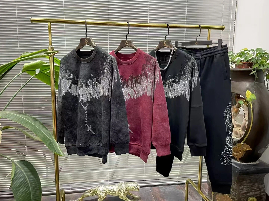 11871-11004-11736春秋新款高端时尚烫钻翅膀长袖卫衣男女同款