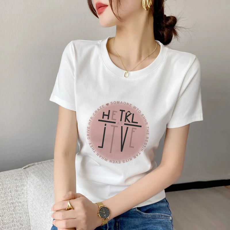 字母印花t恤女2025夏季新款休闲小众韩版时尚显瘦圆领短袖上衣潮