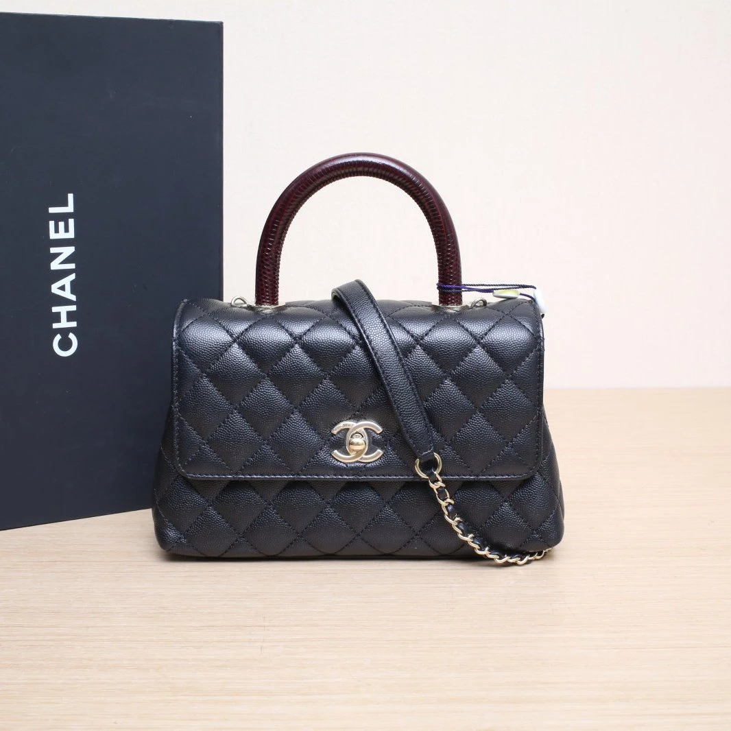 99新 Chanel/香奈儿 小花Jerry活动Coco Handle 小号 黑色 芯片开