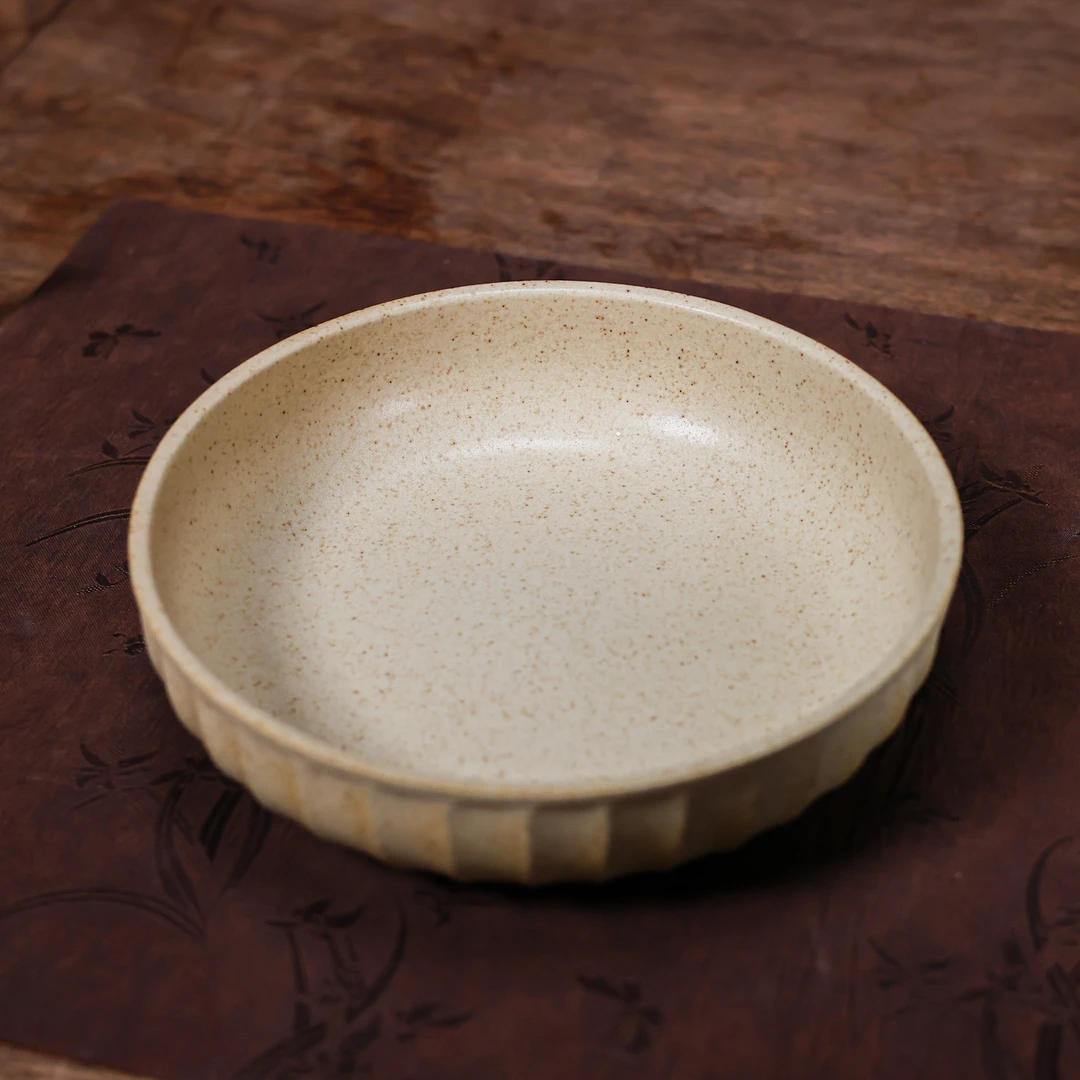 【斋居】月白釉-灰念-竖纹汤碗-775ML 茶道配件-直径20cm（灰念0745）